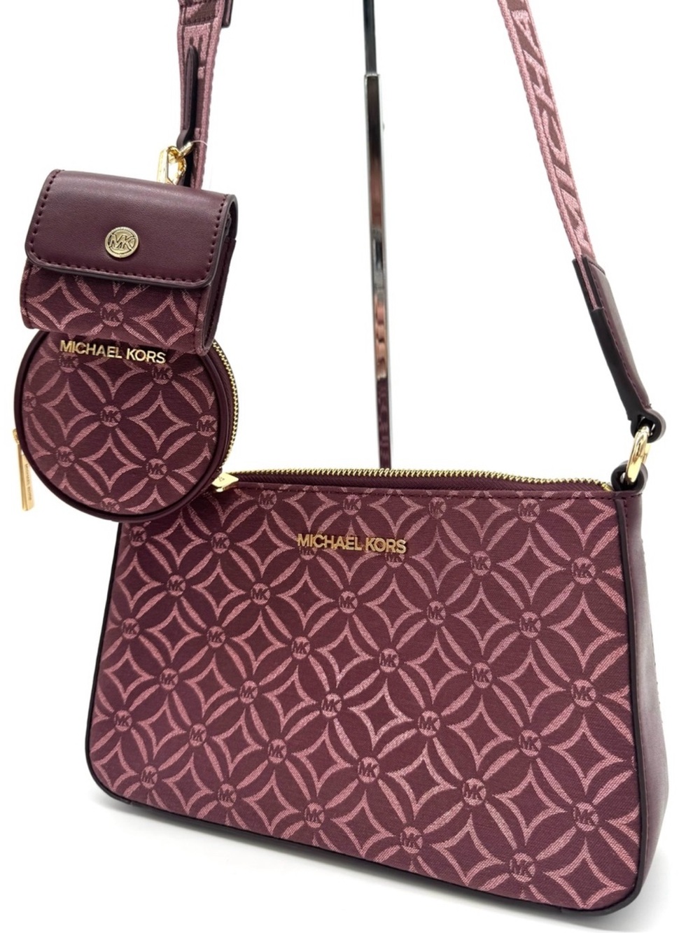 Michael Kors Jet Set Logo Crossbody Bag with Case for Apple AirPods Pro Ox Blood